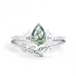 C Moss Agate Moissanite Ring
