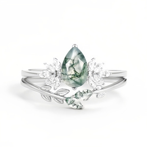 C Moss Agate Moissanite Ring
