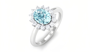 F Aquamarine Moissanite Ring