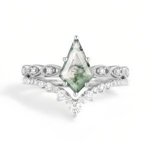 C Moss Agate Moissanite Ring