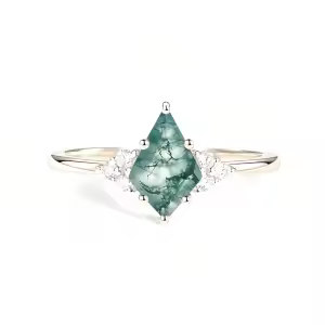 A Moss Agate Moissanite Ring