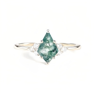 A Moss Agate Moissanite Ring