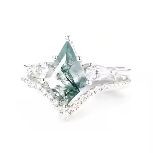 G Moss Agate Moissanite Ring