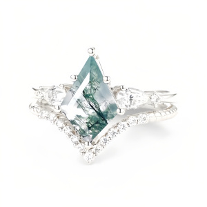 G Moss Agate Moissanite Ring
