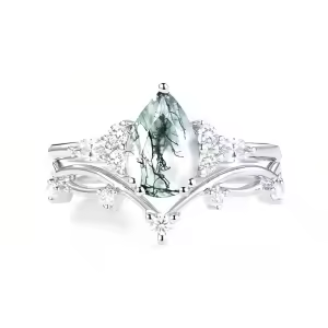 E Moss Agate Moissanite Ring