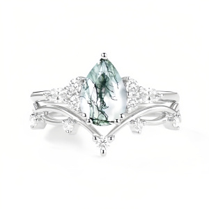E Moss Agate Moissanite Ring
