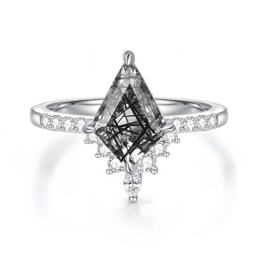 Black Rutilated Quartz - Solitaire Ring