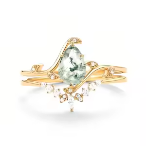 E Moss Agate Gold Ring
