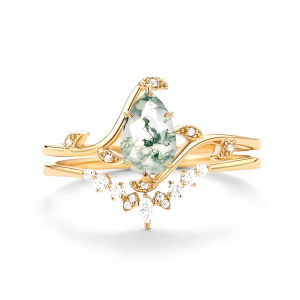 E Moss Agate Gold Ring