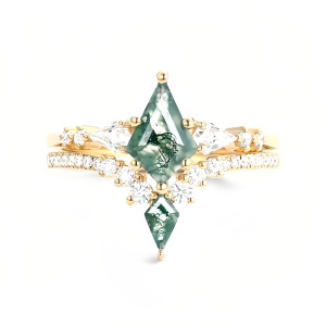 F Moss Agate Gold Ring