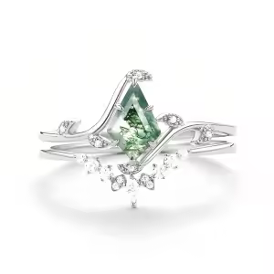 B Moss Agate Moissanite Ring