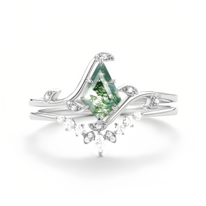 B Moss Agate Moissanite Ring