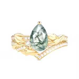 F Moss Agate Gold Ring