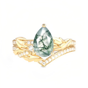 F Moss Agate Gold Ring