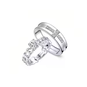 Engraved moissanite wedding bands