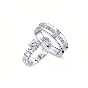 Engraved moissanite wedding bands