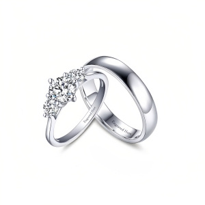3 Stone wedding rings set