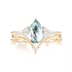 E Moss Agate Gold Ring