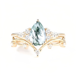 E Moss Agate Gold Ring