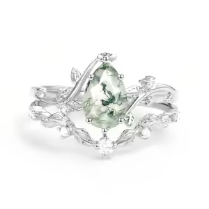 A Moss Agate Moissanite Ring