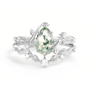 A Moss Agate Moissanite Ring