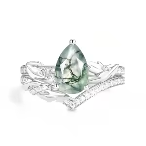 F Moss Agate Moissanite Ring
