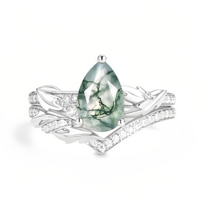 F Moss Agate Moissanite Ring