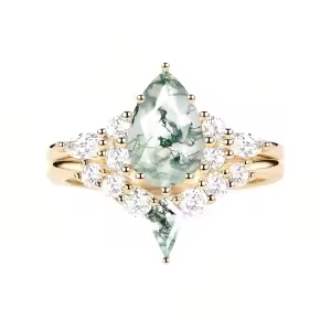 D Moss Agate Gold Ring