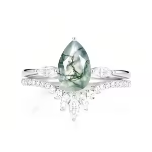C Moss Agate Moissanite Ring