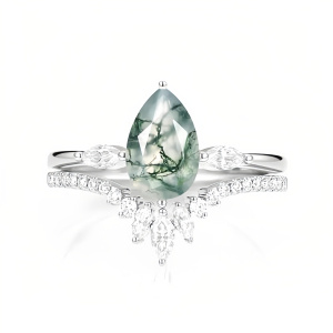 C Moss Agate Moissanite Ring