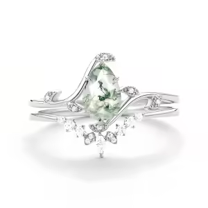 E Moss Agate Moissanite Ring