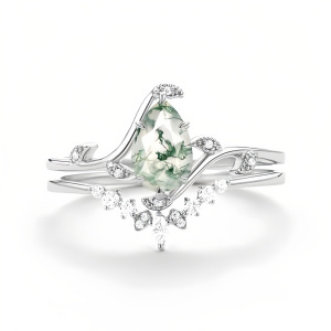 E Moss Agate Moissanite Ring