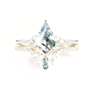 E Moss Agate Moissanite Ring