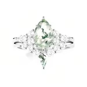 D Moss Agate Moissanite Ring