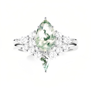 D Moss Agate Moissanite Ring