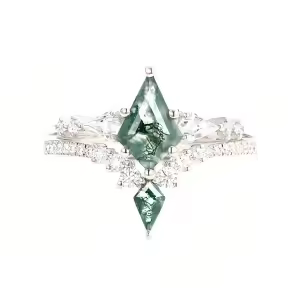 F Moss Agate Moissanite Ring