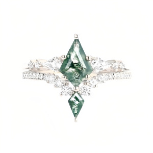 F Moss Agate Moissanite Ring