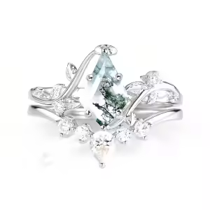 A Moss Agate Moissanite Ring