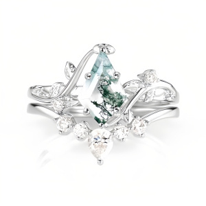 A Moss Agate Moissanite Ring
