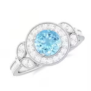 E Aquamarine Moissanite Ring