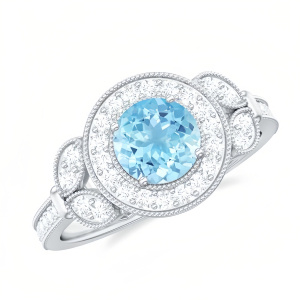 E Aquamarine Moissanite Ring