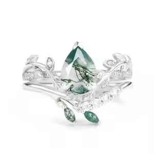 F Moss Agate Moissanite Ring