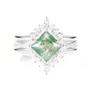 G Moss Agate Moissanite Ring