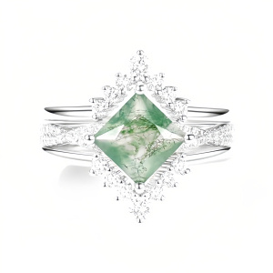 G Moss Agate Moissanite Ring