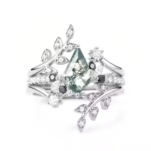 H Moss Agate Moissanite Ring