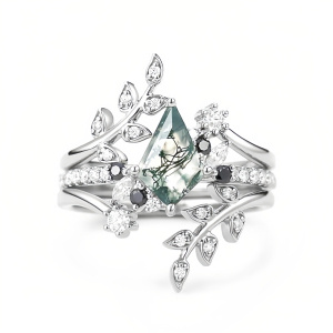 H Moss Agate Moissanite Ring