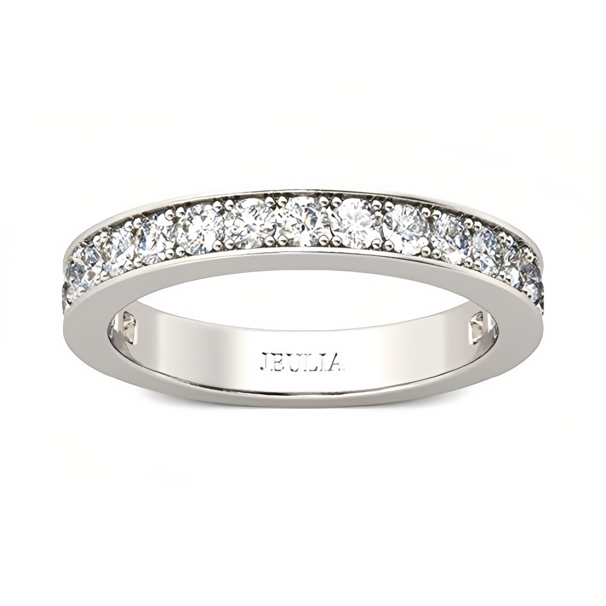 Jeuia 1.71 Carat Custom Engraved Wedding Band Personalized Eternity Band Ring Cubic Zirconia Chanel Set Sterling Silver Engagement Rings For Women Men