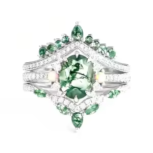 I Moss Agate Moissanite Ring