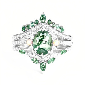 I Moss Agate Moissanite Ring