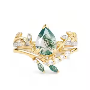 F Moss Agate Gold Ring